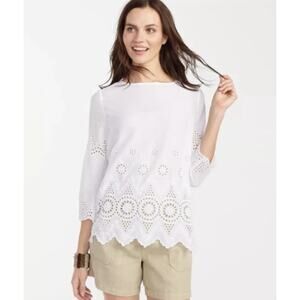 Tommy Bahama Crochet Eyelet Cercle‎ Eyelet Tunic Top White Size Small
